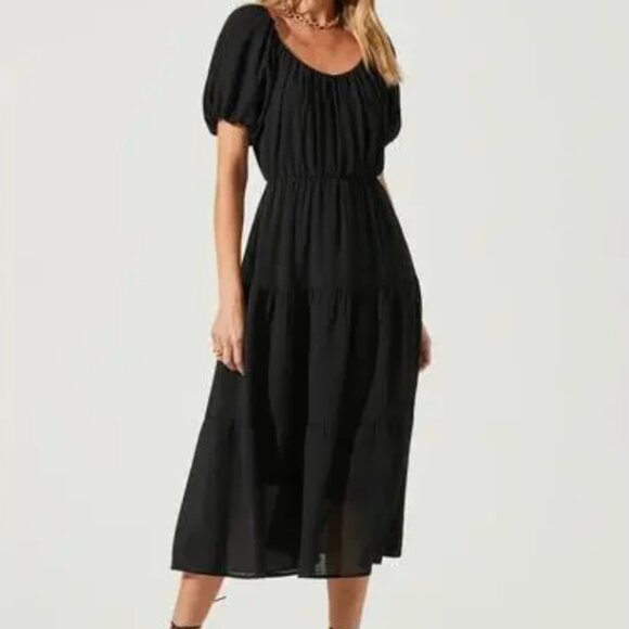 ASTR Smocked Tiered Midi Dress in Black Size XS - Picture 1 of 4